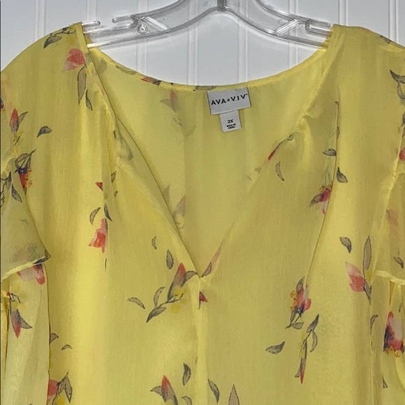 AVA & VIV Floral Yellow Blouse - Picture 3 of 7